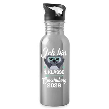 Ich bin 1. Klasse Einschulung 2026 Erstklässler - Trinkflasche mit integriertem Trinkhalm - Lightsilver - Rechts