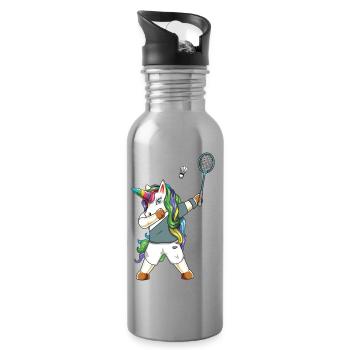 Dabbing Badminton Unicorn Lustiges Sportdesign - Trinkflasche mit integriertem Trinkhalm - Lightsilver - Rechts
