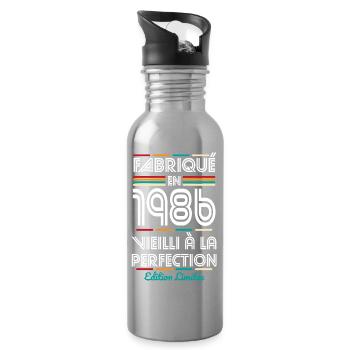 1986 – Fabriqué – Vieilli à la perfection - Gourde avec paille intégrée - argent clair - Droite