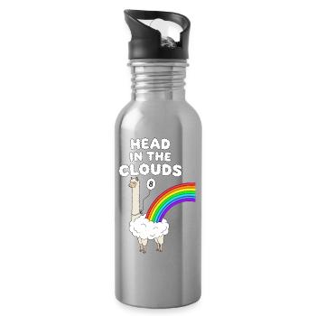 Head In The Clouds 8th Birthday Alpaca - Water bottle with straw - silver - Right