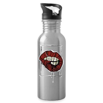 Rote Lippen Grafik Graphische Skizze - Trinkflasche mit integriertem Trinkhalm - Lightsilver - Rechts