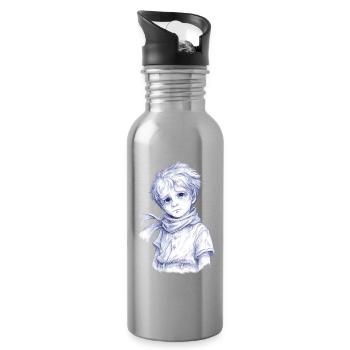Blue pencil boy with scarf - Water bottle with straw - silver - Right