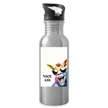 Nice Ass – Funny Donkey Poster with Humor - Water bottle with straw - silver - Right