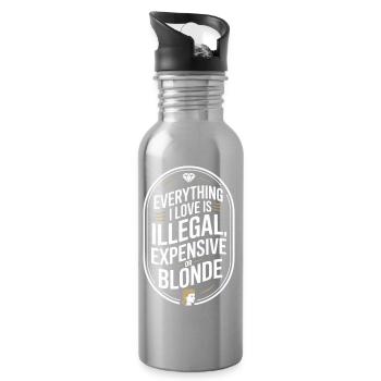 Everything I Love Illegal Expensive Blonde Männer - Trinkflasche mit integriertem Trinkhalm - Lightsilver - Rechts