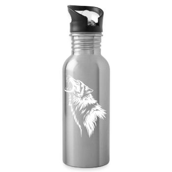 Howling wolf in silhouette - Water bottle with straw - silver - Right