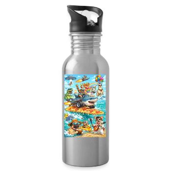 Dino Unicorn Pizza Beach - Water bottle with straw - silver - Right