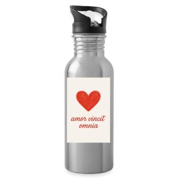 Love Triumphs: Amor Vincit Omnia - Water bottle with straw - silver - Right
