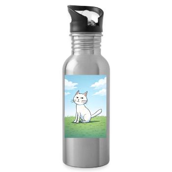 Chat blanc au regard espiègle - Gourde avec paille intégrée - argent clair - Droite