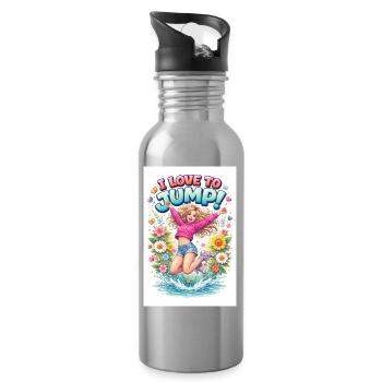 J’adore sauter de joie florale - Gourde avec paille intégrée - argent clair - Droite