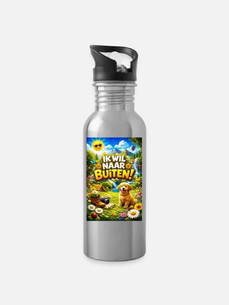 Outdoor adventure with Pup - Water bottle with straw - silver