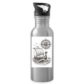 Navire à voile Compass Viking - Gourde avec paille intégrée - argent clair - Droite