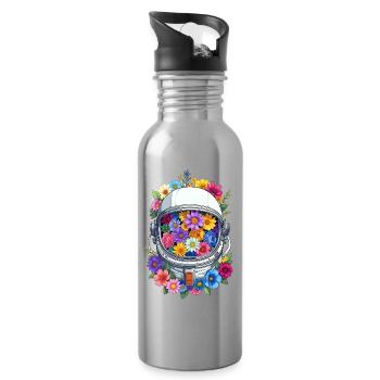 Floral Space Helmet - Water bottle with straw - silver - Right