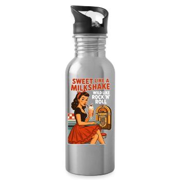 Sweet Milkshake & Rock n Roll: 50s Pin-Up Retro - Water bottle with straw - silver - Right