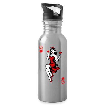 Reine du Cœur en Rouge - Gourde avec paille intégrée - argent clair - Droite