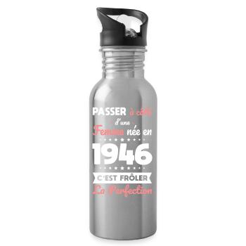Born in 1946 – Coming close to perfection - Water bottle with straw - silver - Right