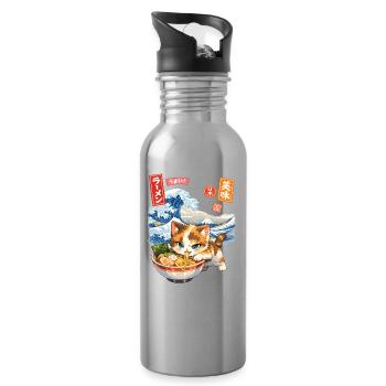 Kawaii Katzen Ramen Nudeln Japan Retro - Trinkflasche mit integriertem Trinkhalm - Lightsilver - Rechts
