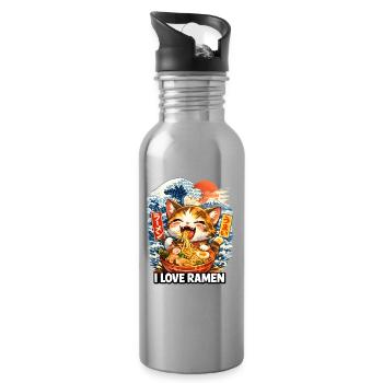 Cat Ramen Kawaii - Water bottle with straw - silver - Right