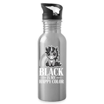 Unicorn Joy: Schwarz ist meine fröhliche Farbe - Trinkflasche mit integriertem Trinkhalm - Lightsilver - Rechts