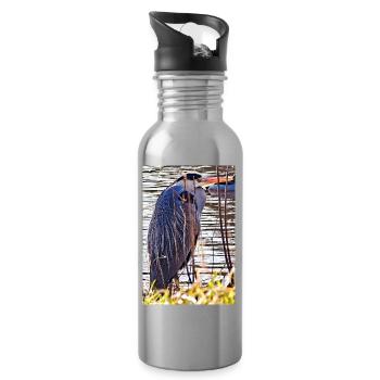 Héron cendré au lac - Photographie de nature Faune - Gourde avec paille intégrée - argent clair - Droite