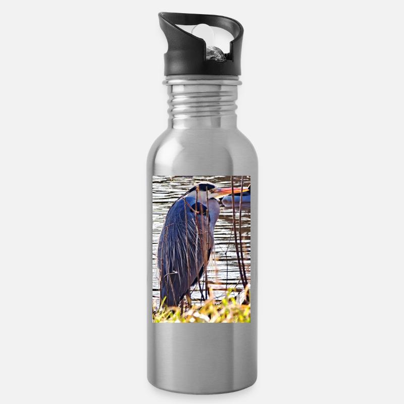 Graureiher am See - Naturfotografie Wildlife  - Trinkflasche mit integriertem Trinkhalm - Lightsilver