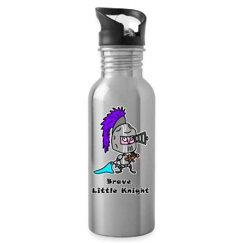 Brave Little Knight - Cute Hero Design - Water bottle with straw - silver - Right