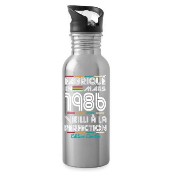 40-jähriges Jubiläum – Hergestellt im März 1986 - Trinkflasche mit integriertem Trinkhalm - Lightsilver - Rechts
