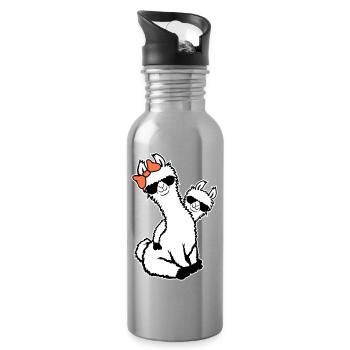 2 Llamas Mom Kid Cool Mom Sunglasses Mom - Water bottle with straw - silver - Right