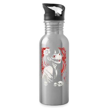 Japanisches Horror Anime Mädchen Gruseliges Goth - Trinkflasche mit integriertem Trinkhalm - Lightsilver - Rechts