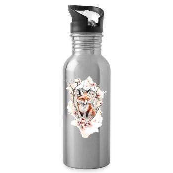 Fox Cherry Blossoms - Water bottle with straw - silver - Right