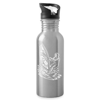 Funny Windsurf Motif - Water bottle with straw - silver - Right