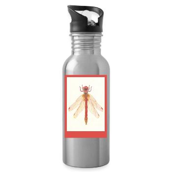 Red Dragonfly Illustration - Water bottle with straw - silver - Right