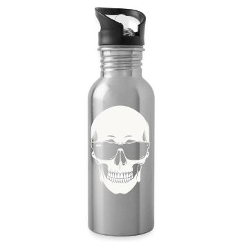 Skeleton with sunglasses in black and white vector - Water bottle with straw - silver - Right