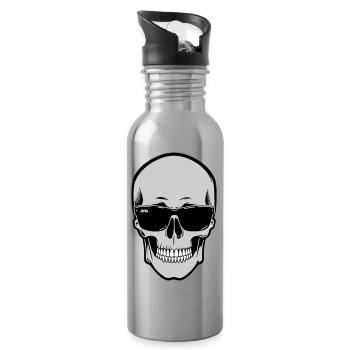 Skull with Sunglasses Graphic - Water bottle with straw - silver - Right
