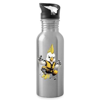 Cockatoo Kung-Fu  - Water bottle with straw - silver - Right