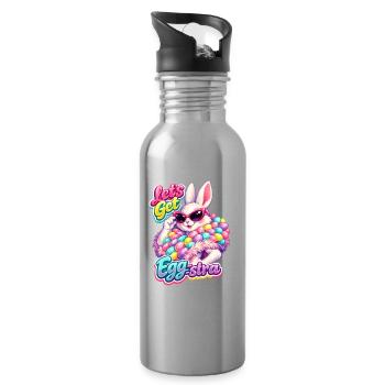 Hase Häschen Frühling Blumen Sommer Ostern Garten - Trinkflasche mit integriertem Trinkhalm - Lightsilver - Rechts
