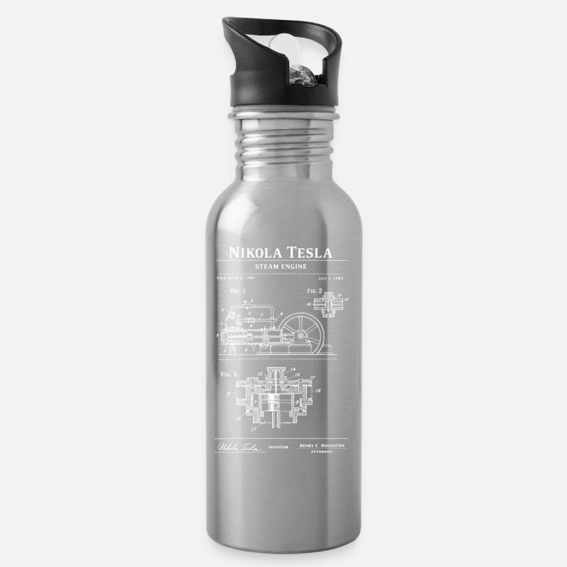 Dampflok-Bauplan - Trinkflasche mit integriertem Trinkhalm - Lightsilver