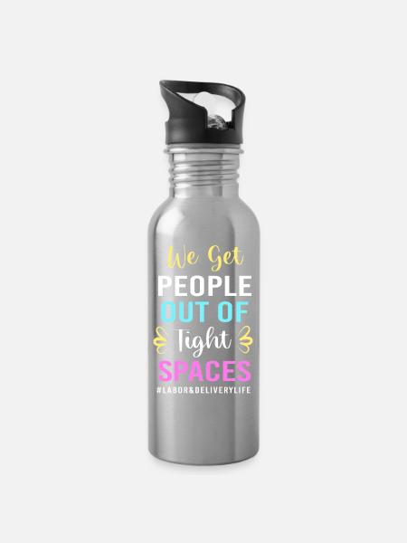 Hebamme Entbindung - Trinkflasche mit integriertem Trinkhalm - Lightsilver