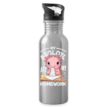 Cute Axolotl Kawaii Axolotl Lover - Water bottle with straw - silver - Right