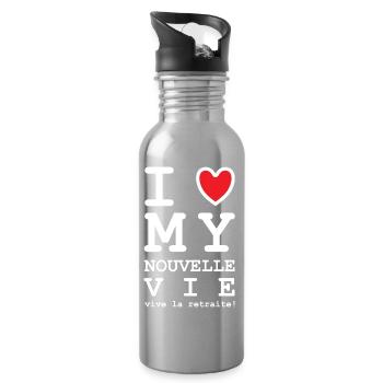 I Love My Nouvelle Vie (texte blanc) - Gourde avec paille intégrée - argent clair - Droite