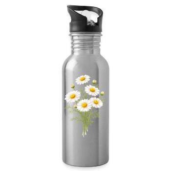Chamomile Flowers Illustration - Water bottle with straw - silver - Right