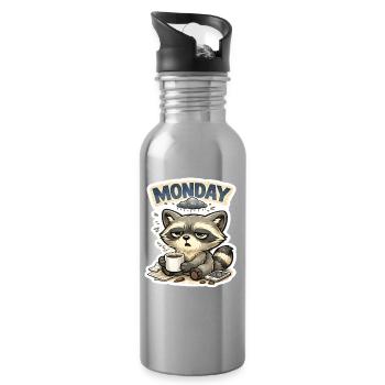 Monday Raccoon – Monday Mood Raccoon with Coffee - Water bottle with straw - silver - Right