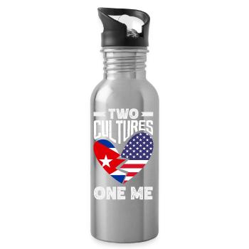 Cuba Pride & Home - Design du drapeau de Cuba - Gourde avec paille intégrée - argent clair - Droite
