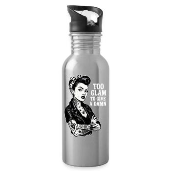Rockabella Pin-Up: Outlaw Tattoo Girl & Lederjacke - Trinkflasche mit integriertem Trinkhalm - Lightsilver - Rechts
