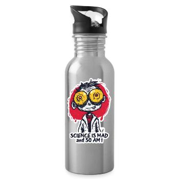 Aufkleber mit weit aufgerissenen Augen des verrückten Wissenschaftlers - Trinkflasche mit integriertem Trinkhalm - Lightsilver - Rechts