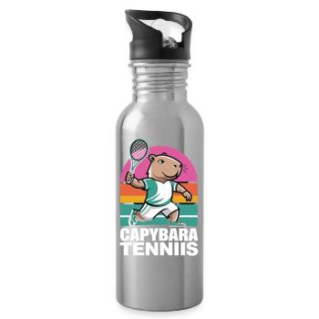  Capybara Tenniis Lustiges Capybara Tennis Retro - Trinkflasche mit integriertem Trinkhalm - Lightsilver - Rechts