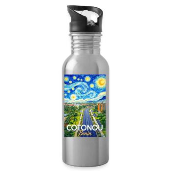 Cotonou Street Starry Sky - Water bottle with straw - silver - Right