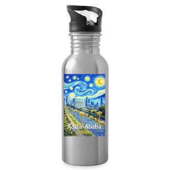 Addis Ababa Night Skyline Art - Water bottle with straw - silver - Right