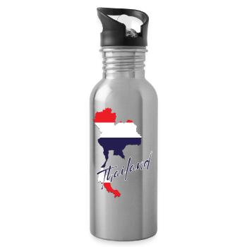 Map with Thailand flag, I love Thailand - Water bottle with straw - silver - Right