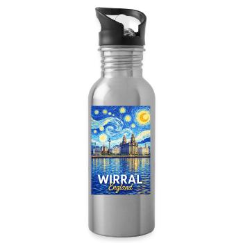 Wirral England skyline in the starry sky - Water bottle with straw - silver - Right