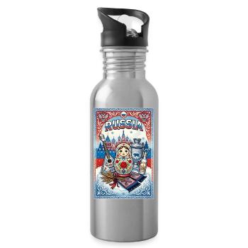 Russian Matryoshka and Samovar - Water bottle with straw - silver - Right